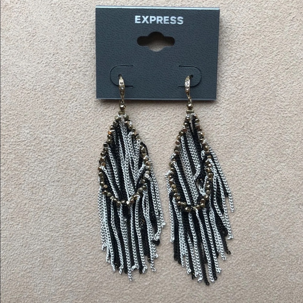 NWT Express Statement Chain Fringe Black Earrings
